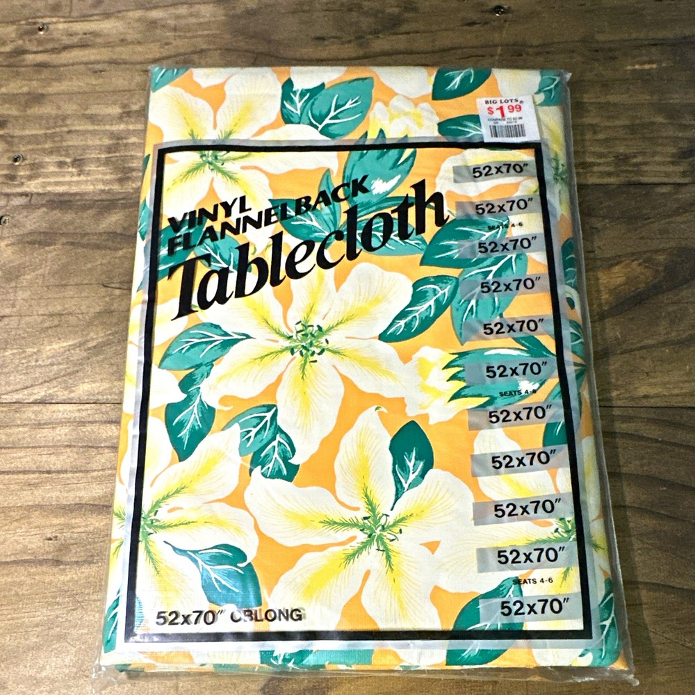 Vinyl Flannel Back Waterproof Wipe Clean Floral Oblong Tablecloth 52x70"
